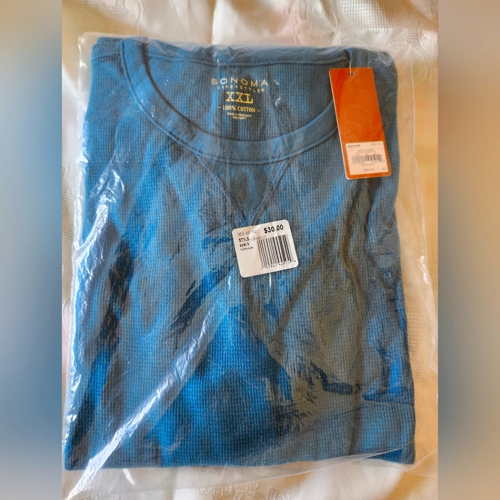Sonoma Men's Blue Long Sleeve Waffle Shirt Sz XXL  NEW!!